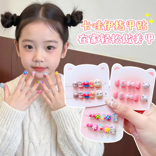 卡通kt猫儿童指甲贴可爱新年小女孩短款立体指甲贴贴片甜美显白贴纸装饰品宝宝穿戴甲配饰生日礼物软甲片玩具