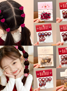 新年红色儿童拇指发圈女童高弹力发绳皮筋宝宝扎辫子头绳可爱头饰