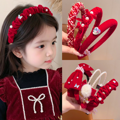 新年高级洋气女童丝绒蝴蝶结发箍