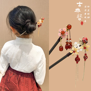 古风女童发簪新年红色汉服发饰儿童国风马面裙配饰流苏簪子女头饰