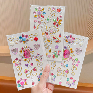 宝石贴纸儿童女孩立体水钻彩绘diy小朋友化妆钻石额头眉心贴画新年氛围感脸部水晶宝石生日装饰女童公主贴片