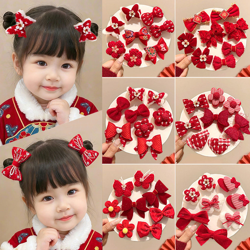 女童新年红色发夹儿童蝴蝶发卡碎发夹拜年头饰套装不伤发喜庆发饰,童装/婴儿装/亲子装,发饰,淘宝优惠券,粉丝福利购,淘宝优惠卷