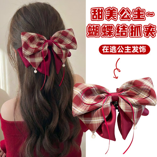 新年红色抓夹发卡高级感发饰