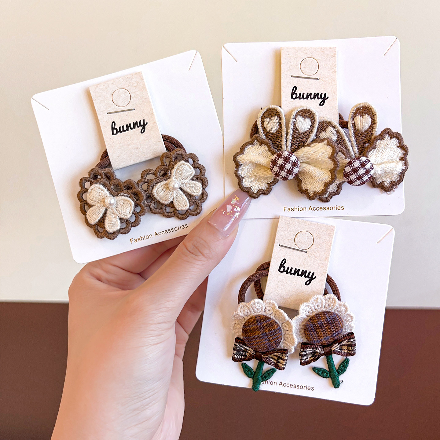 儿童发圈森系花朵头绳女童不伤发皮筋咖色布艺发圈宝宝扎马尾头绳