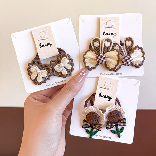 儿童发圈森系花朵头绳女童不伤发皮筋咖色布艺发圈宝宝扎马尾头绳