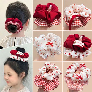 新年儿童格纹头绳安可拉红大肠发圈女孩丸子头皮筋不伤发女童发饰