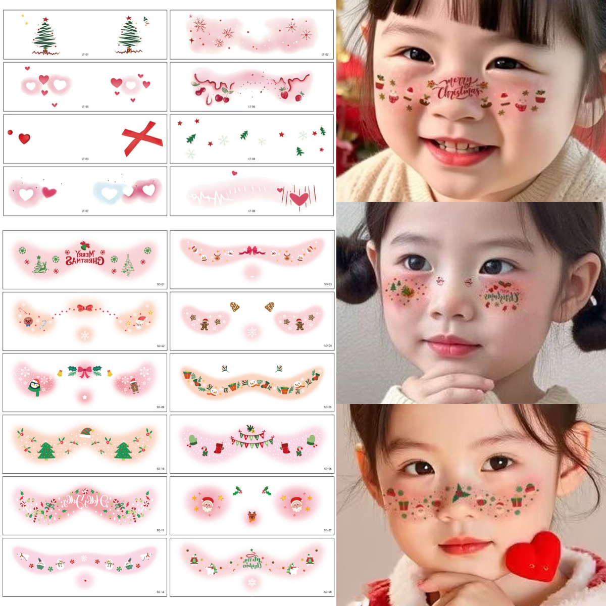 圣诞节装饰贴纸儿童脸部彩绘妆容贴小女孩幼儿园文艺晚会腮红化妆贴平安夜cos装扮拍照打卡道具防水纹身贴纸
