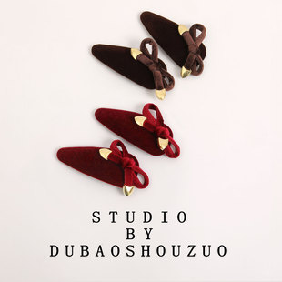 氛围感红棕丝绒发夹女2025新款 波尔多红甜美刘海夹子水滴bb夹发卡