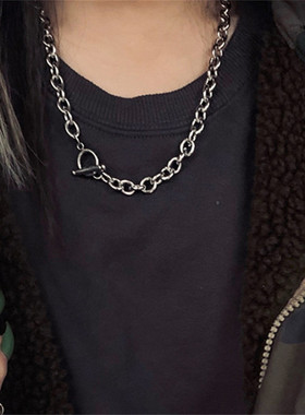 潮男女钛钢项链ins嘻哈锁骨链日韩简约个性OT扣挂件配饰