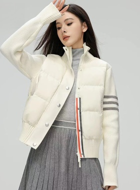 2025年新款90白鸭绒羽绒服女短款冬季新款轻暖拼接针织保暖羽绒服