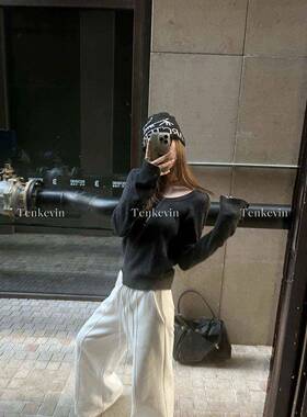 十一石 极简穿！织毛圆羊衫毛衣女TK2322长领袖套头上衣TK2实322