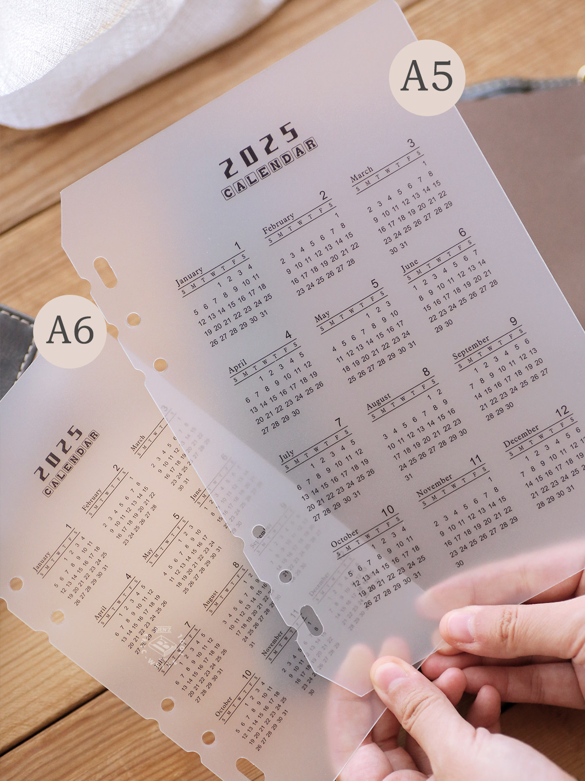 2024-2025 달력 루스리프 PP 백킹 플레이트 A5A6 6홀 반투명 핸드북 내부 페이지 파티션