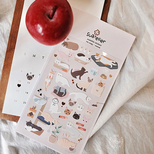 suatelier精致猫咪悠闲装饰贴画