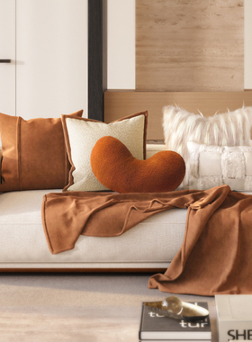 现代简约奶风油风组合抱枕舒适腰果护腰靠枕橙色多件套毛绒抱枕