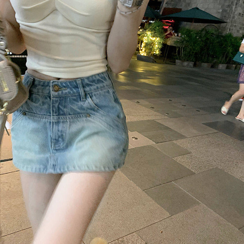 辣妹防走光a字牛仔裙裤女夏季ins新款高腰显瘦半身裙包臀短裙子潮,女装/女士精品,半身裙,淘宝优惠券,粉丝福利购,淘宝优惠卷