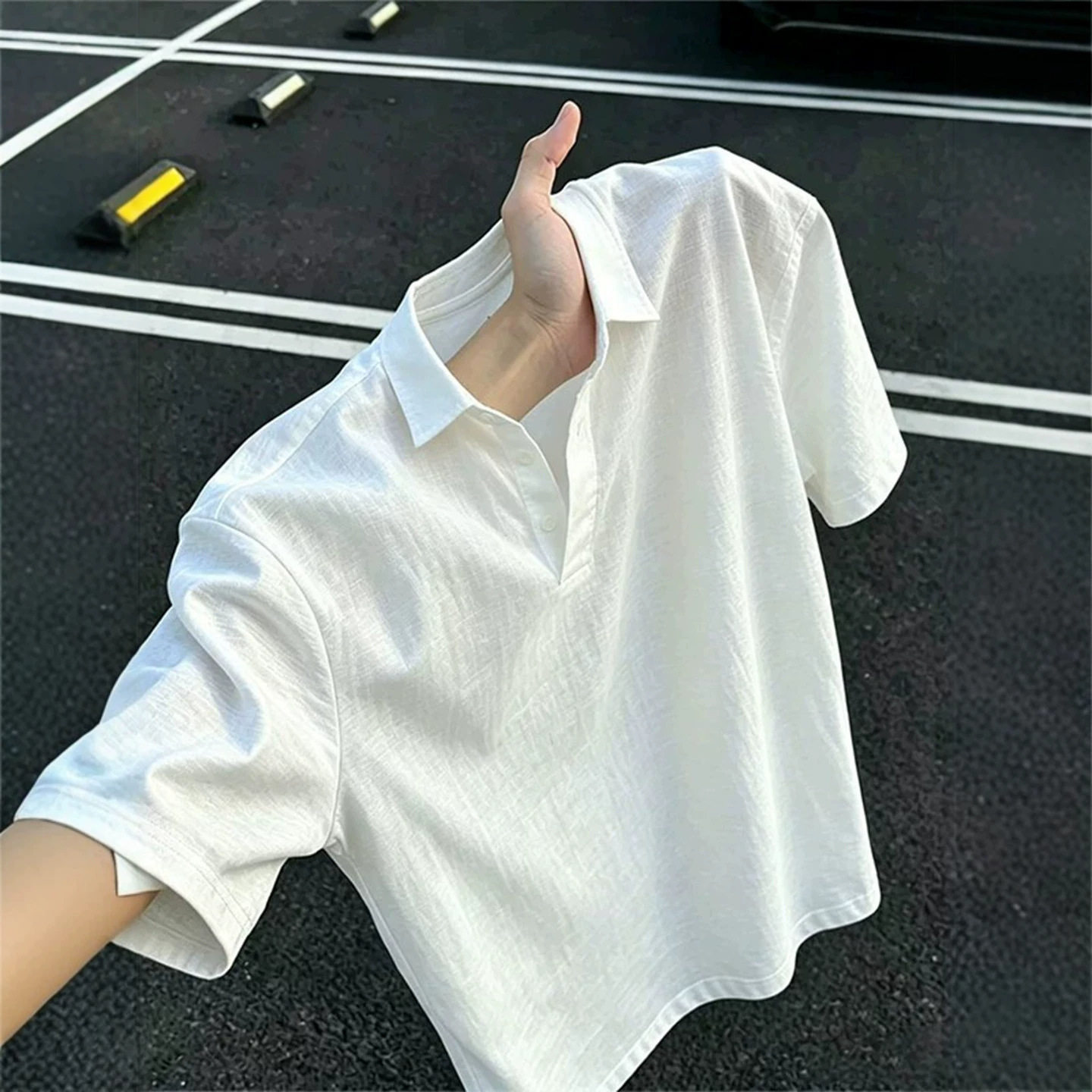 老钱风polo衫男夏季薄款亚麻Polo衫