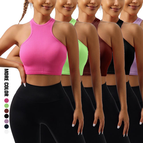 罗纹挂脖外穿尼龙运动罩衫瑜伽排汗无痕内衣跑步速干工字背心短款