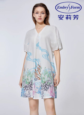 安莉芳夏季丝棉印花桑蚕丝女睡衣裙EL00552/EL00553/套装EL00555