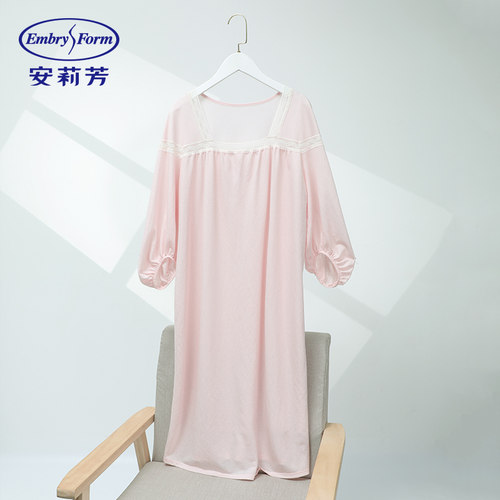 安莉芳莱赛尔方领蕾丝睡裙女