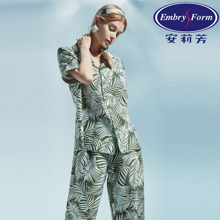 安莉芳春夏桑蚕丝棉睡衣女小翻领家居服EL00463套装/EL00464睡裙