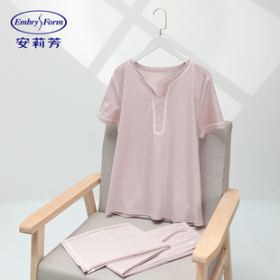 睡裙EL00720 安莉芳丝光棉V圆短袖 睡衣睡裤 女士家居服套装 EL00719