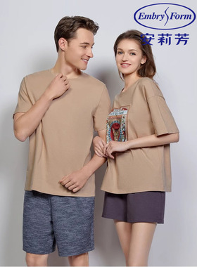 安莉芳纯棉睡衣套装女夏季外穿短袖家居服EL00584/男士ELM0586