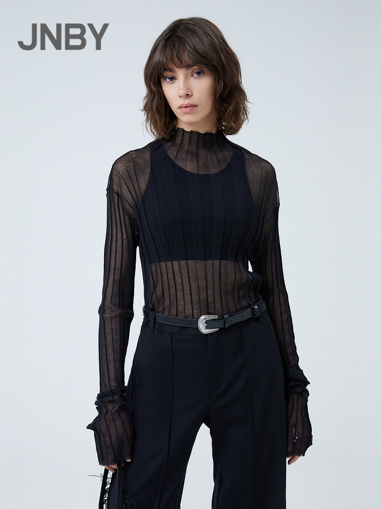 (Shopping mall with the same)JNBY Jiangnan commoner 21 summer new thin knitwear women's long-sleeved micro-transparent 5LB820170