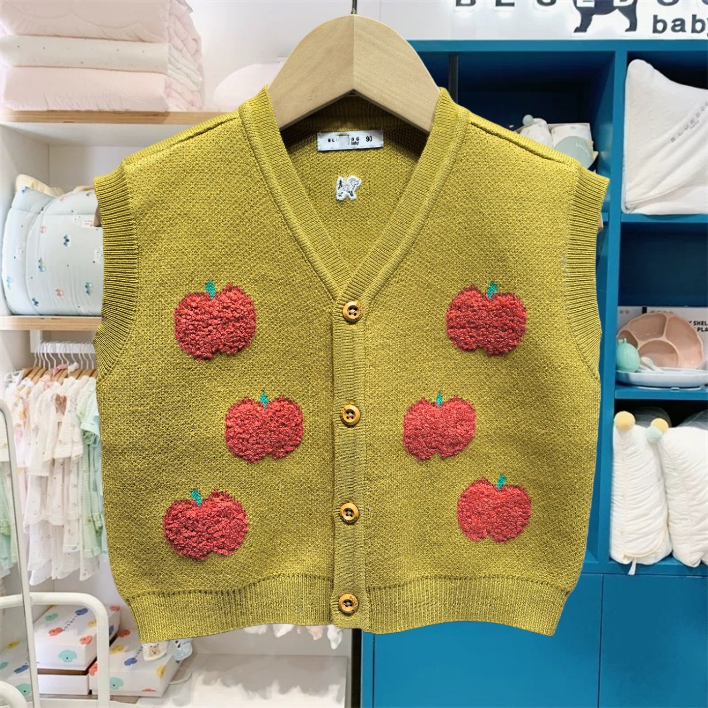 YD韩国童装秋冬款男女宝宝针织开衫马甲鸡心领棉线坎肩MS5103002