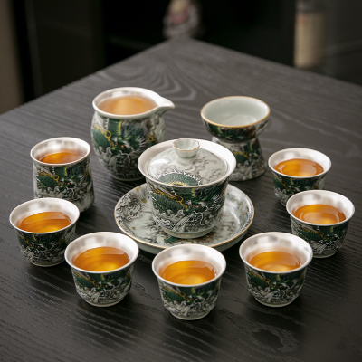墨龙中国风功夫茶具套装中式高档不烫手三才陶瓷家用盖碗泡茶茶杯