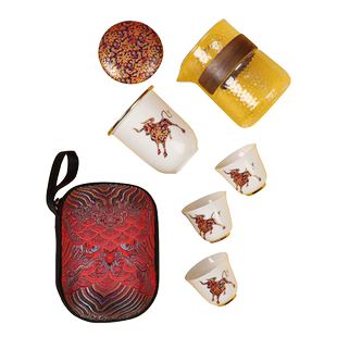 牛气冲天陶瓷快客杯一壶三杯户外随身泡茶壶旅行便携功夫茶具套装