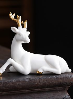 禅意白瓷小鹿摆件家用古典国风装饰精工雕刻轻奢高档创意装饰品