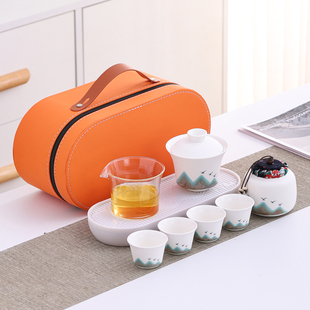 粗陶关山旅行茶具套装便携式户外随身露营收纳一体中式陶瓷快客杯