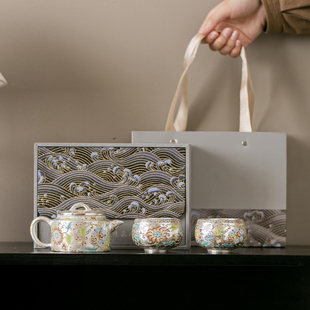 鎏银一壶两杯茶具套组家用陶瓷功夫茶具套装轻奢高档中式礼盒装