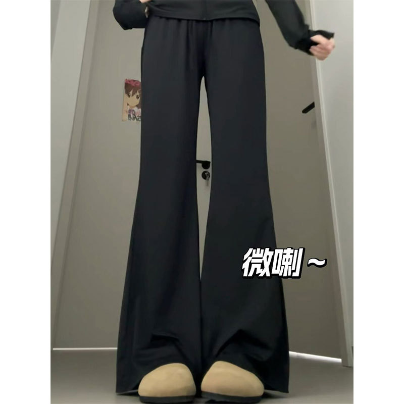 黑色微喇裤女夏季薄款高腰休闲速干运动小个子冰丝阔腿喇叭裤