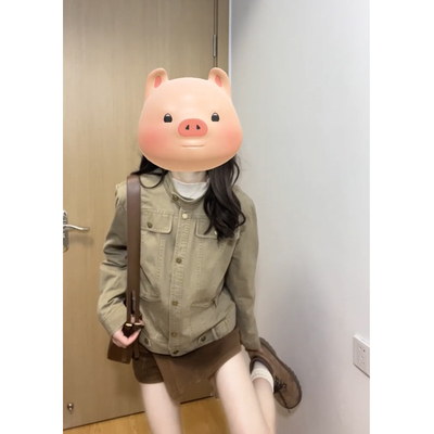 通勤短外套女做旧水洗正肩夹克秋