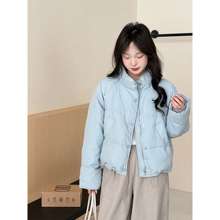 超火的立领羽绒服女短款小个子2025冬季新款韩系白鸭绒面包服外套