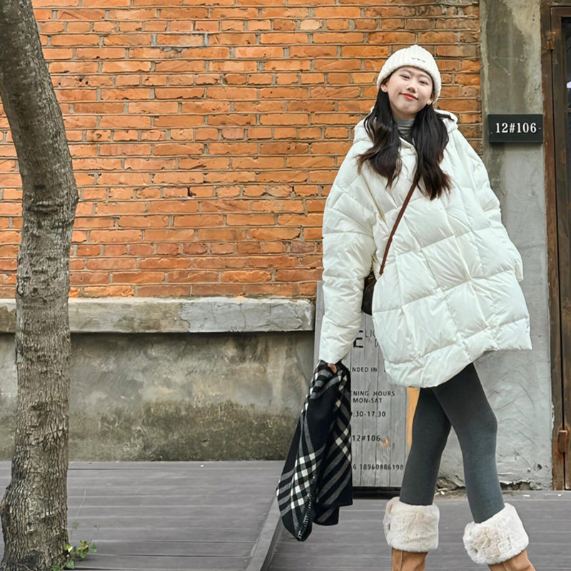 白鸭绒龟背羽绒服女2025时尚新款连帽加厚外套中长款巨保暖冬装