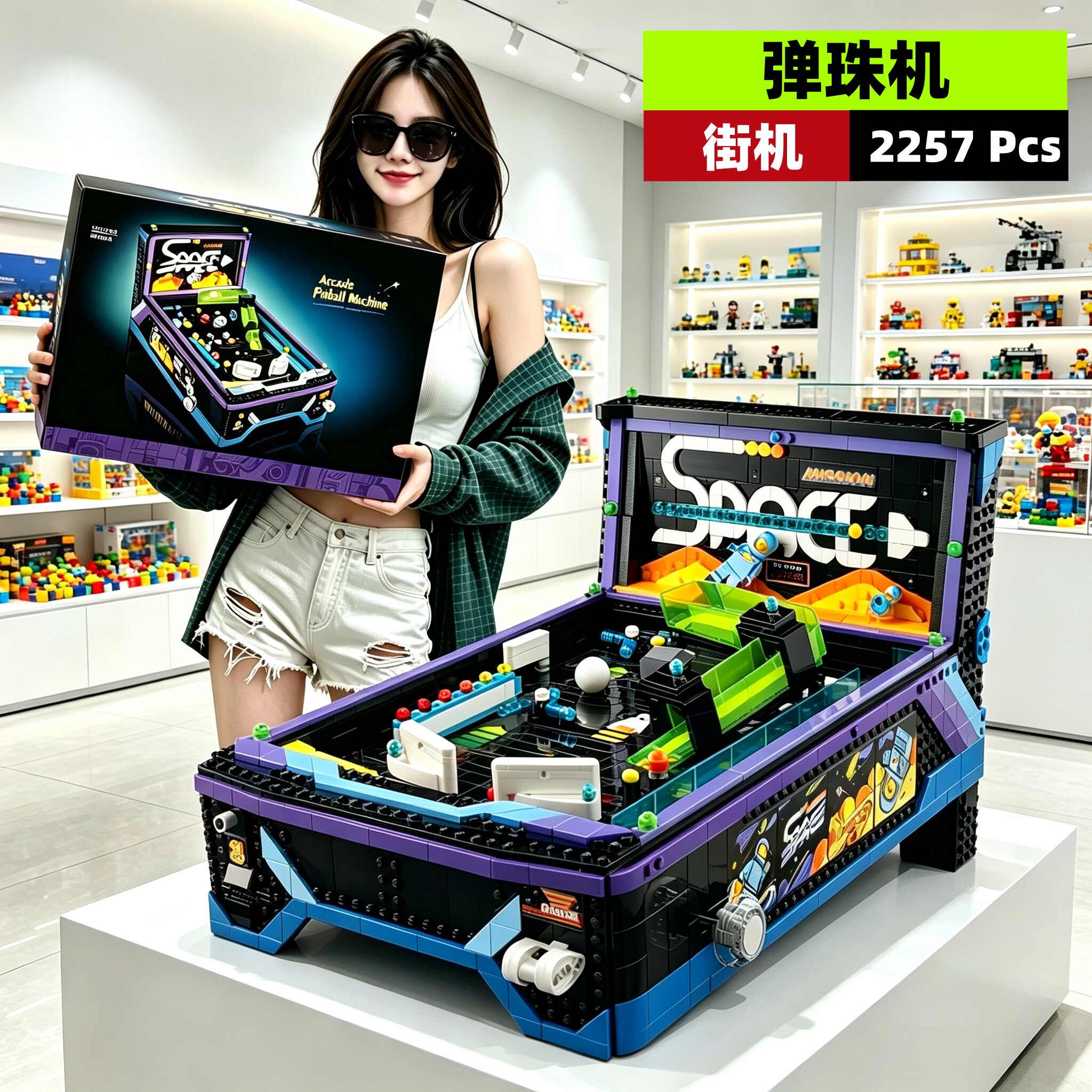 2026新款弹珠机街机11374游戏机男孩子儿童益智拼装积木玩具模型
