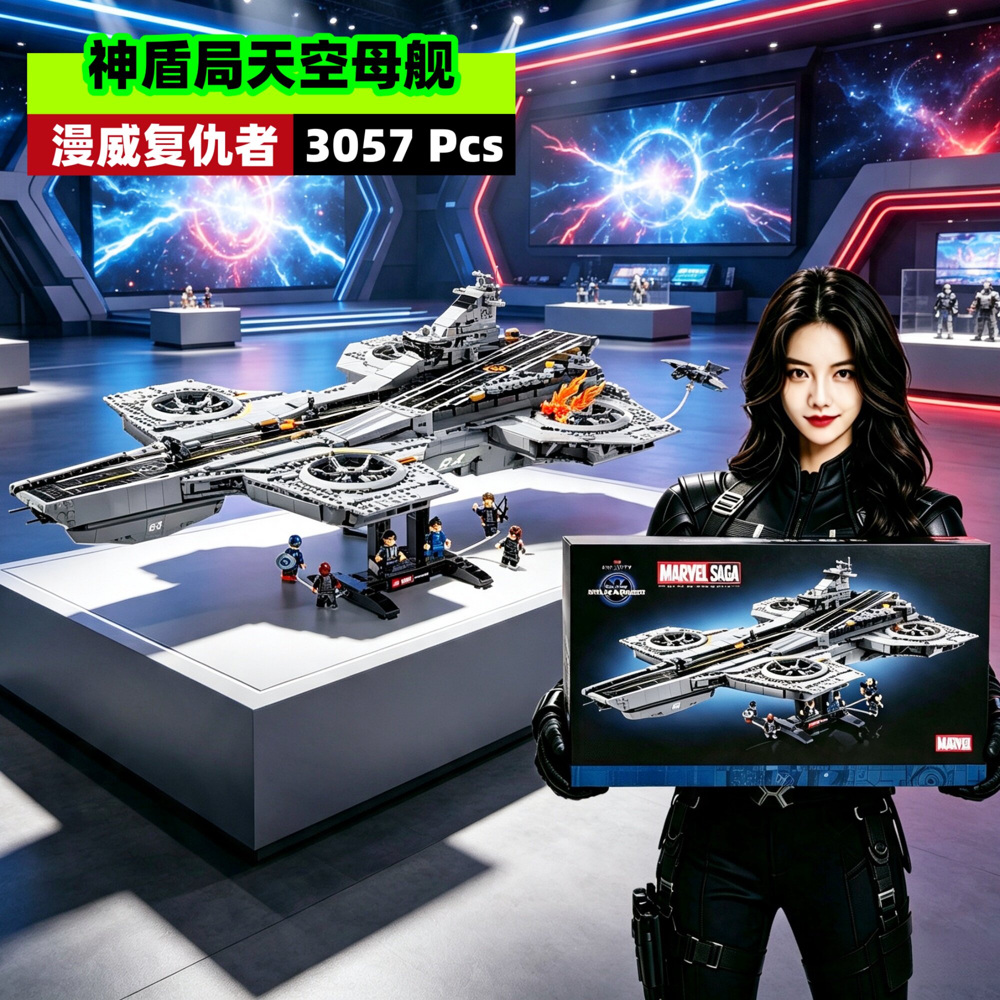 2026新款漫威复仇者联盟神盾局天空母舰男孩益智拼装积木玩具模型