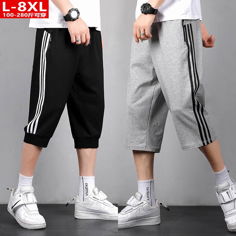 夏装潮流男士三条杠纯棉七分裤