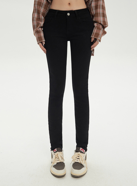 HDDD低腰辣妹修身复古百搭小脚裤弹力显瘦美式九分裤牛仔裤黑色