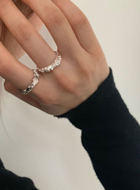 925纯银小众冷淡风不规则锡纸凹凸纹理戒指简约个性ins女