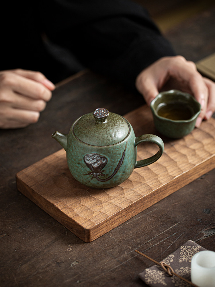 中国风家用滤壶单壶陶瓷功夫茶套装覆古浮雕荷花茶壶
