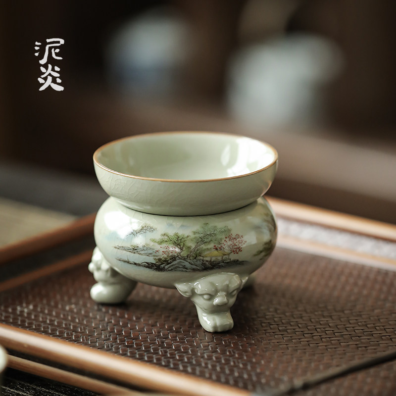 古汝老陶泥茶漏茶叶过滤器覆古茶虑茶隔分茶器网布过滤组茶道零配