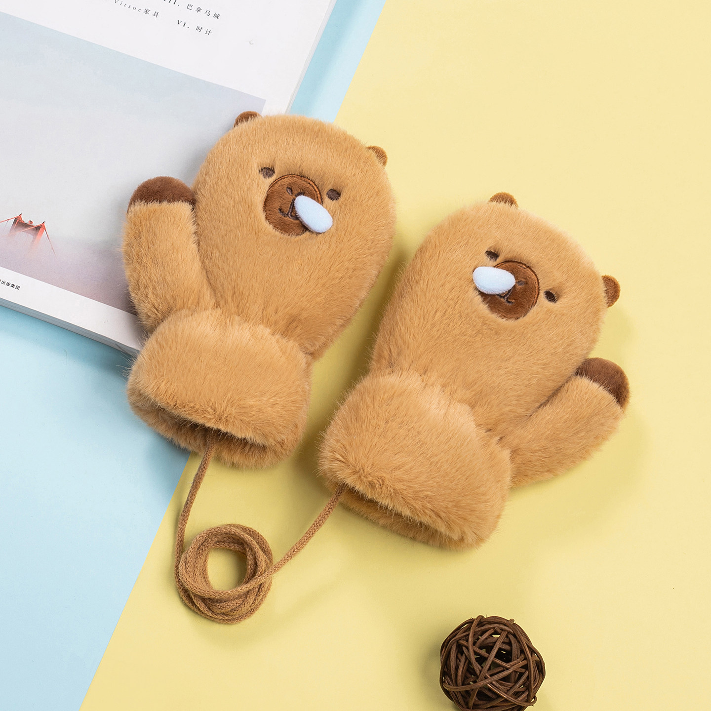 5-10岁卡皮巴拉毛绒手套男女冬季加绒保暖可爱卡通儿童学生挂绳脖,服饰配件/皮带/帽子/围巾,手套,淘宝优惠券,粉丝福利购,淘宝优惠卷