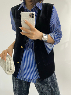 自由的阿牙/重磅真丝丝绒 粼粼光泽感 定制立体金扣丝绒马甲外套