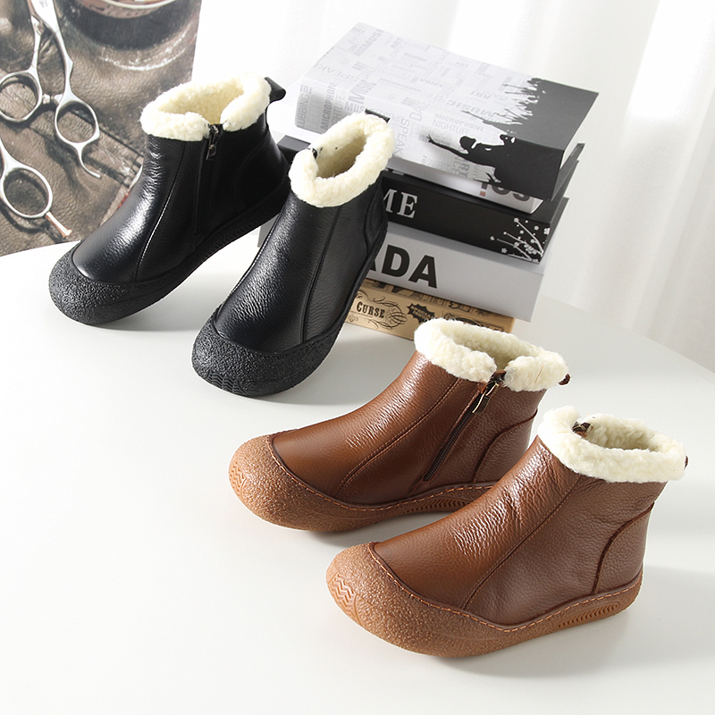 妹子福利！头层荔面牛皮！加绒加厚2024秋冬真皮短靴女短筒雪地靴