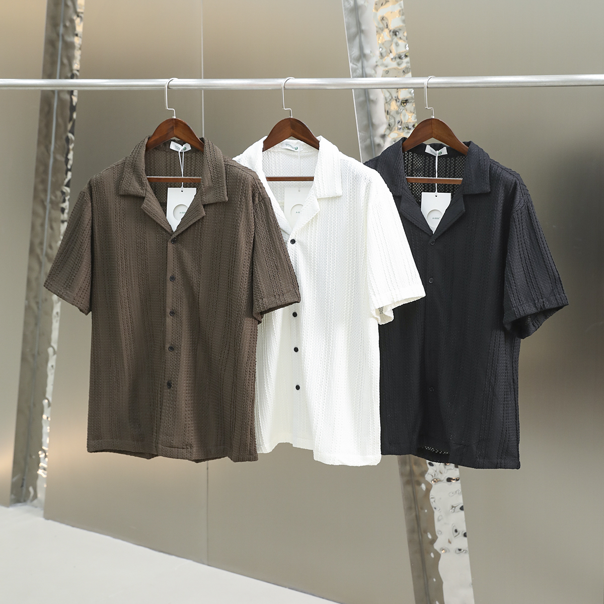 腔调十足！立体提花肌理！满满高级感！男士老钱风古巴领短袖衬衫