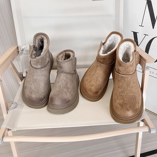 妹子苾入！性价比超高！厚底短筒雪地靴女2024冬季保暖面包毛毛鞋