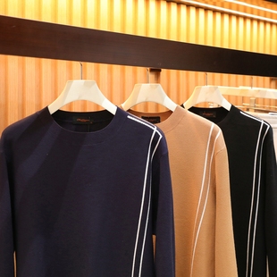 撞色高级感圆领针织衫 轻奢线 男士 精纱细纺冬季 进口16针横机定织